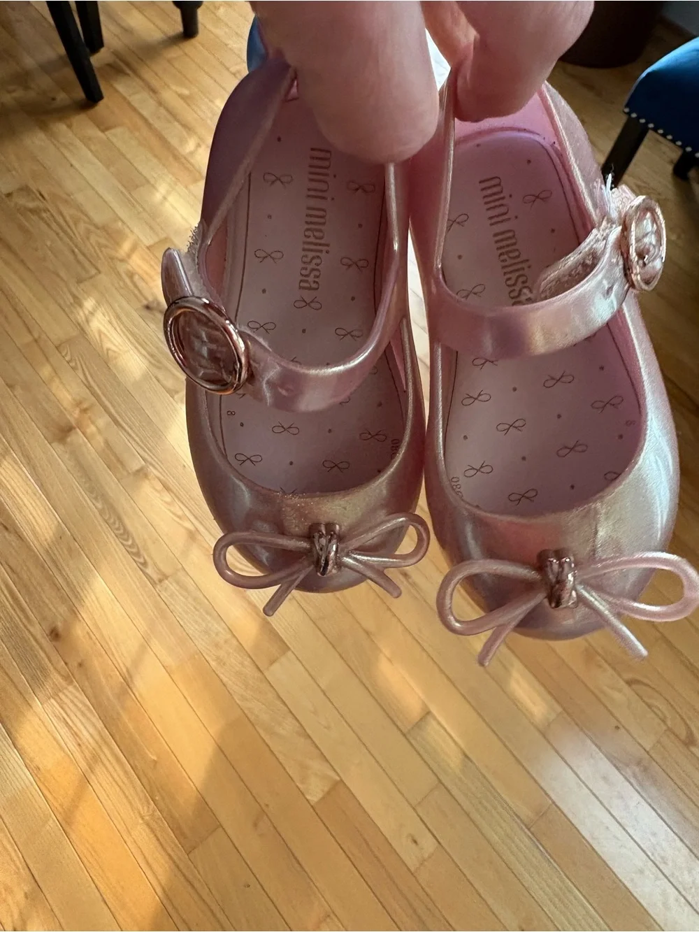 Mini Melissa Iridescent Pink Mary Jane Dress Shoes with Bow